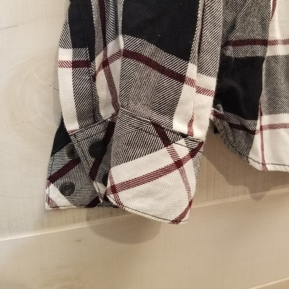 {L} Sanctuary Plaid Button Down Shirt Maroon Black White - Picture 7 of 10